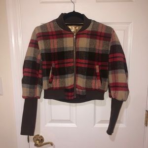 36 Point 5 plaid cropped bomber jacket